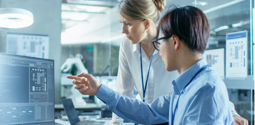 Scientist consulting in a laboratory space
